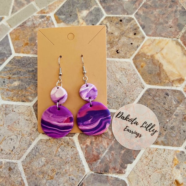 Large swirled planet themed polymer clay earrings