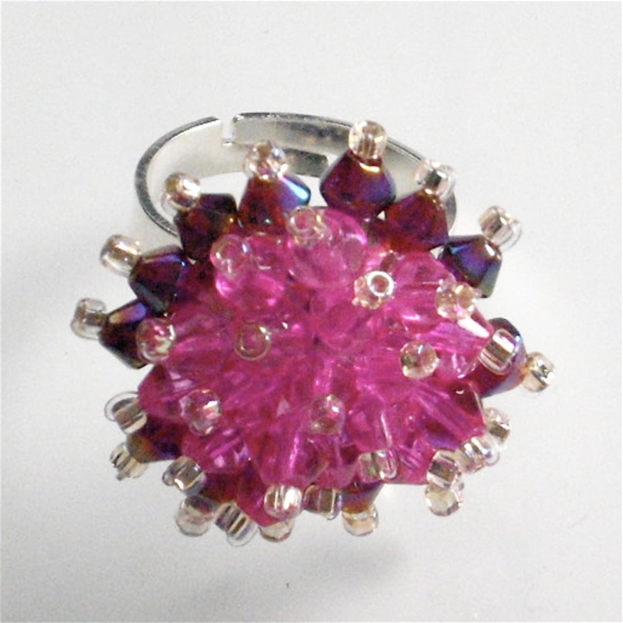 Pink Crystal Bead Bling Ring