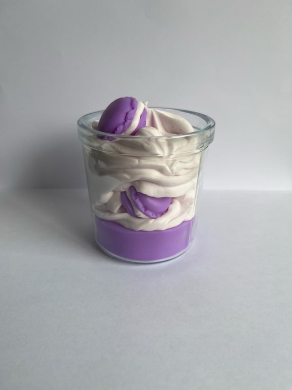 Purple Macaron Candle – Handmade Decorative Candle in Glass Jar