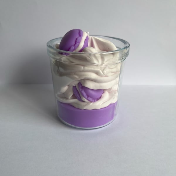 Purple Macaron Candle – Handmade Decorative Candle in Glass Jar