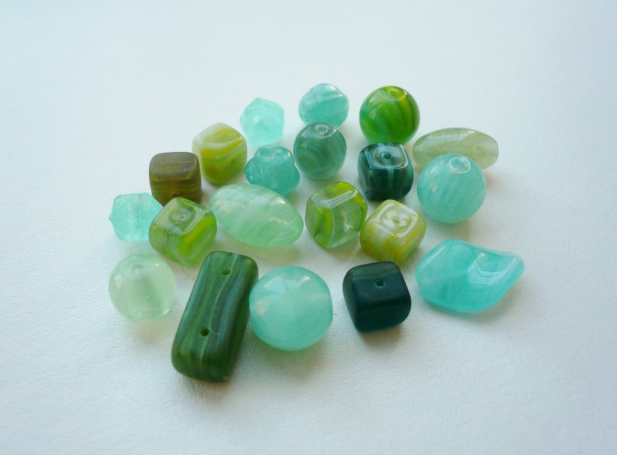 20 Green Czech Glass Bead Mix 