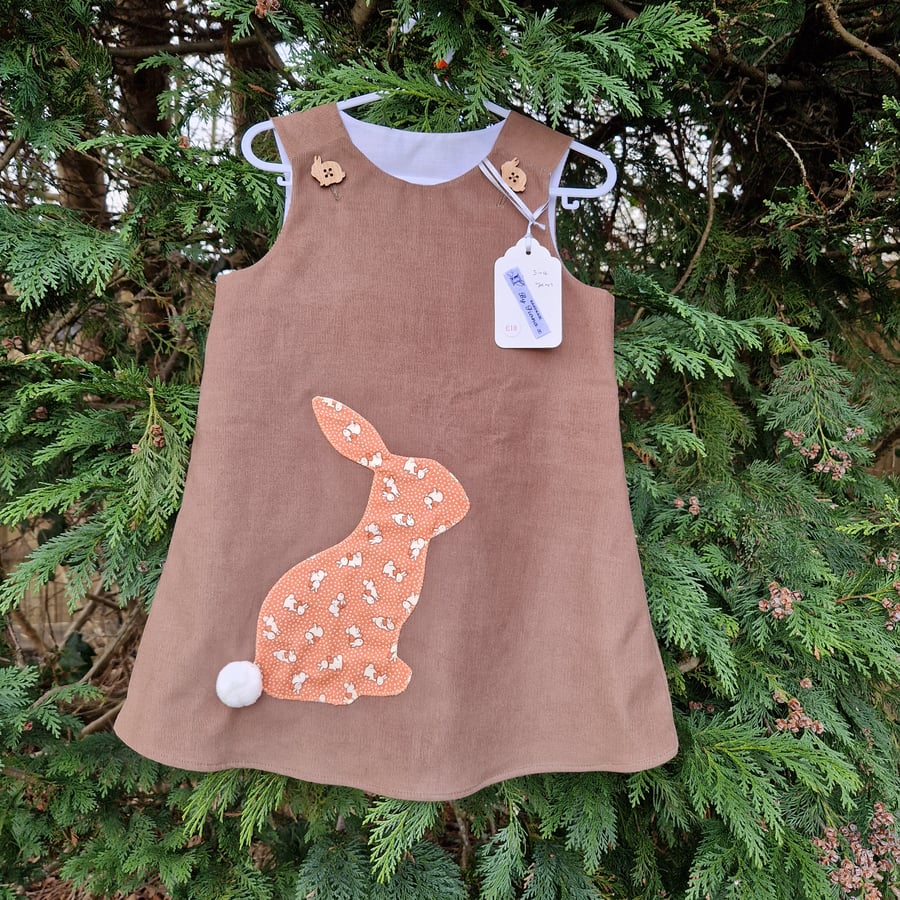Age: 3-4yr Chocolate Rabbit Applique Needlecord Dress