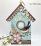 Birdhouse Hanging Ornament - mixed media, wooden decoration, bird, flower, ivy - Image 5