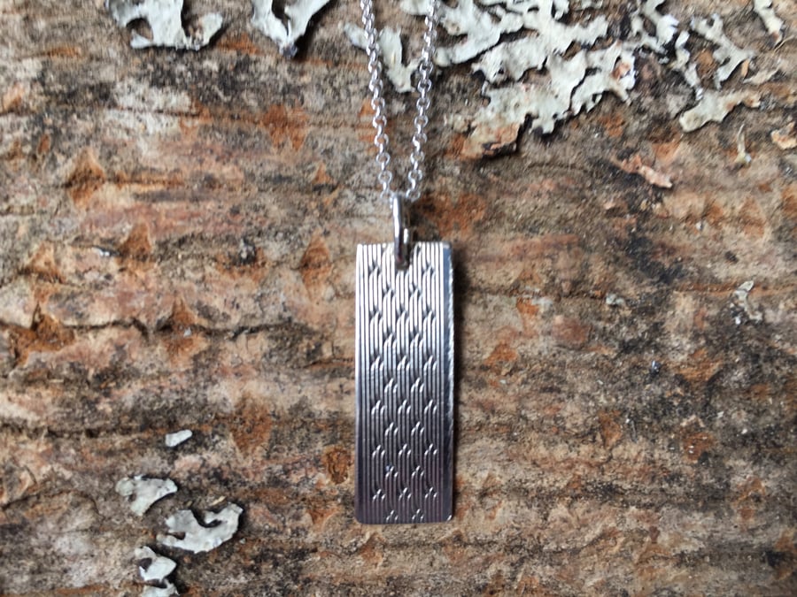 Rectangular, silver, engine turned pattern necklace