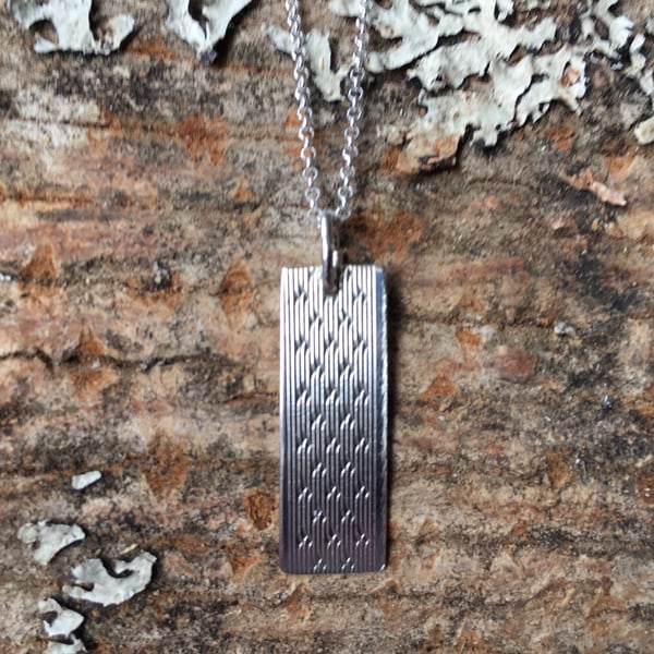 Rectangular, silver, engine turned pattern necklace