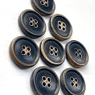 Bag of 35 Wood Effect Round Buttons, 15mm Wide, Dark Brown Finish, Dish