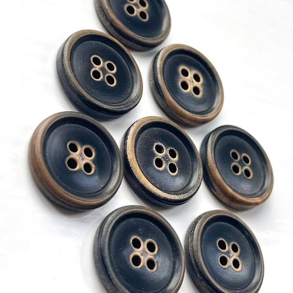 Bag of 35 Wood Effect Round Buttons, 15mm Wide, Dark Brown Finish, Dish