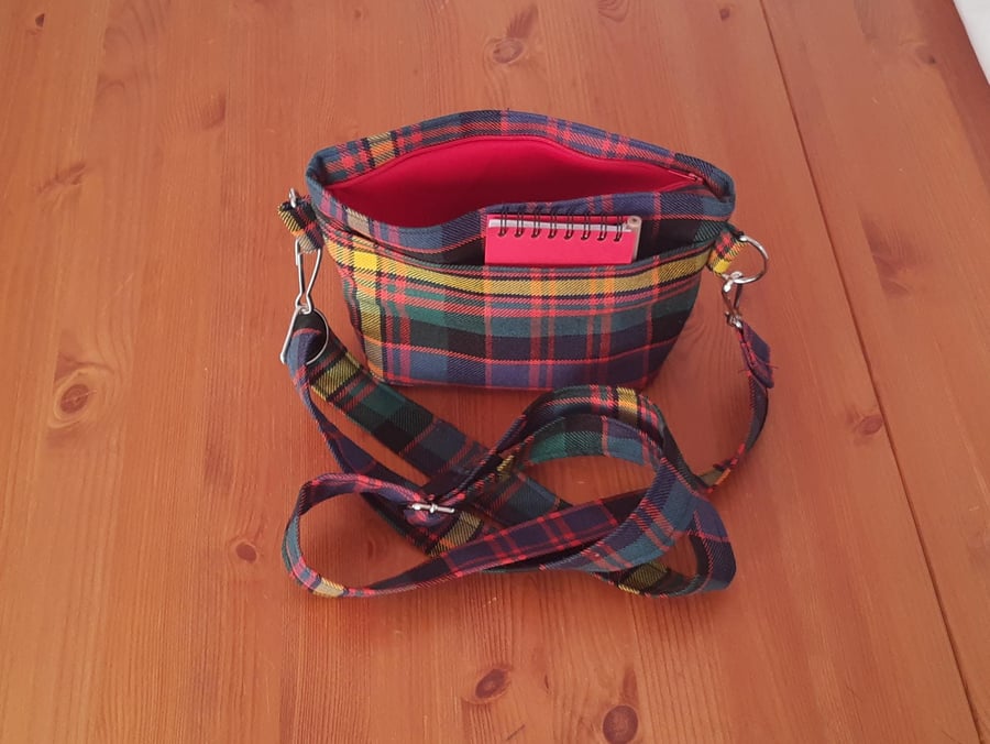 Tweed Tartan Sling Bag, Handmade Scottish Wool Cross Body Satchel