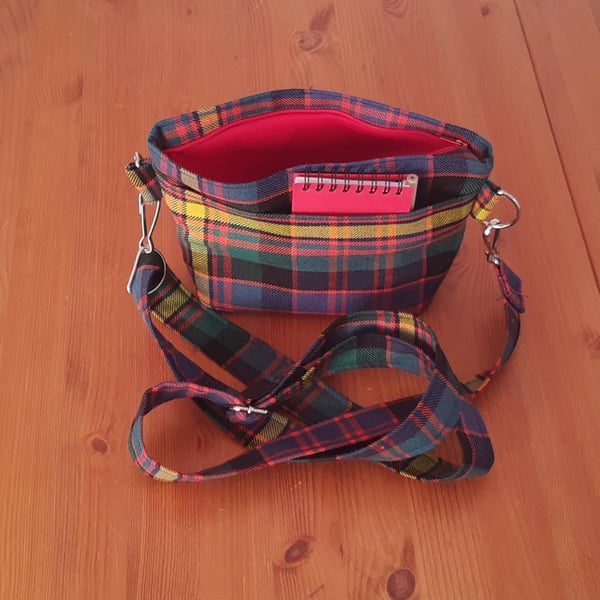 Tweed Tartan Sling Bag, Handmade Scottish Wool Cross Body Satchel