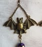 Spooky Antique Bronze Bat Earrings with Purple Skulls. - Image 4