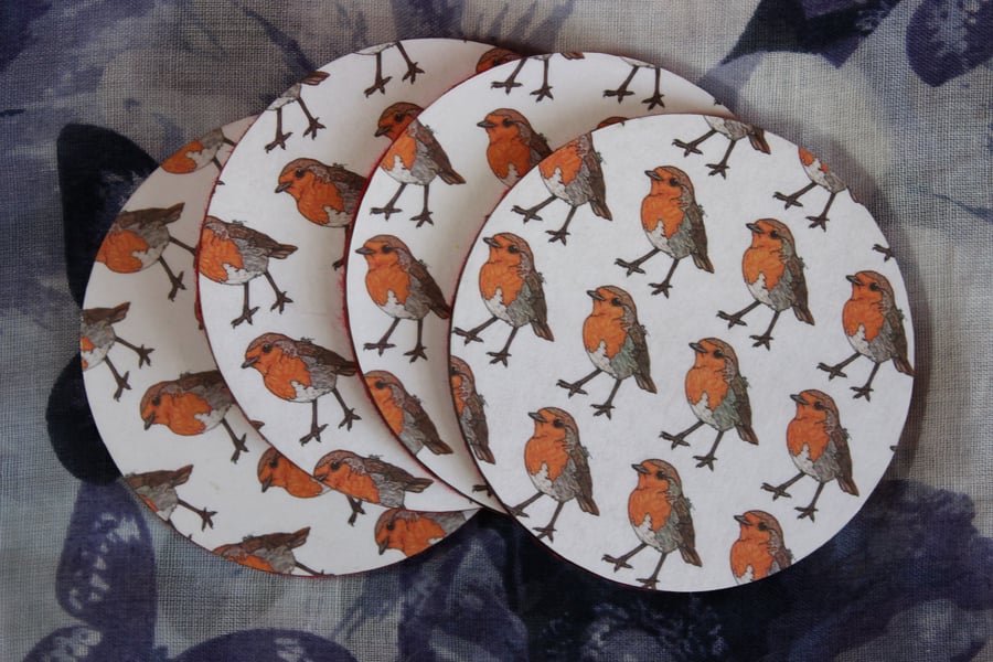 SALE ITEM - Robin Pattern Handmade Wooden Round Drinks Coaster