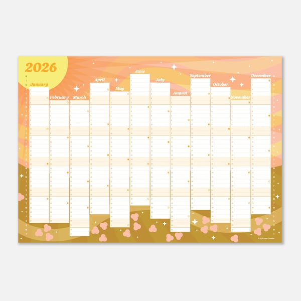 2026 Sunrise Wall Planner – Pastel Yearly Calendar, Warm Morning Light A3 Print