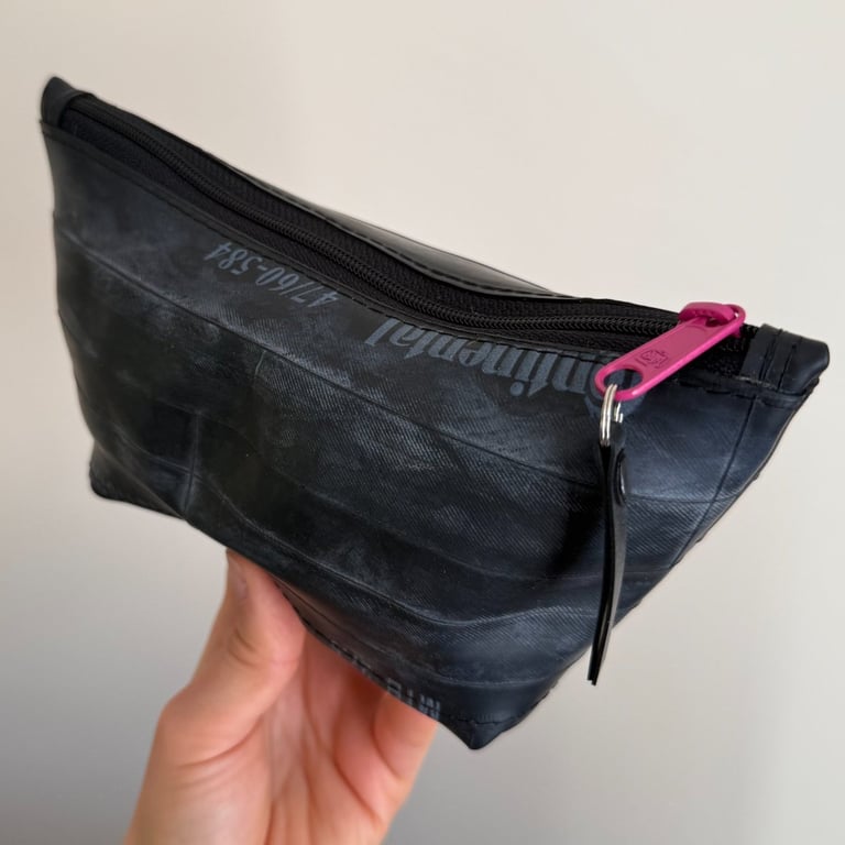 Lined Inner Tube Bag - Dark Pink Zip & Off-White Bicycle Lining