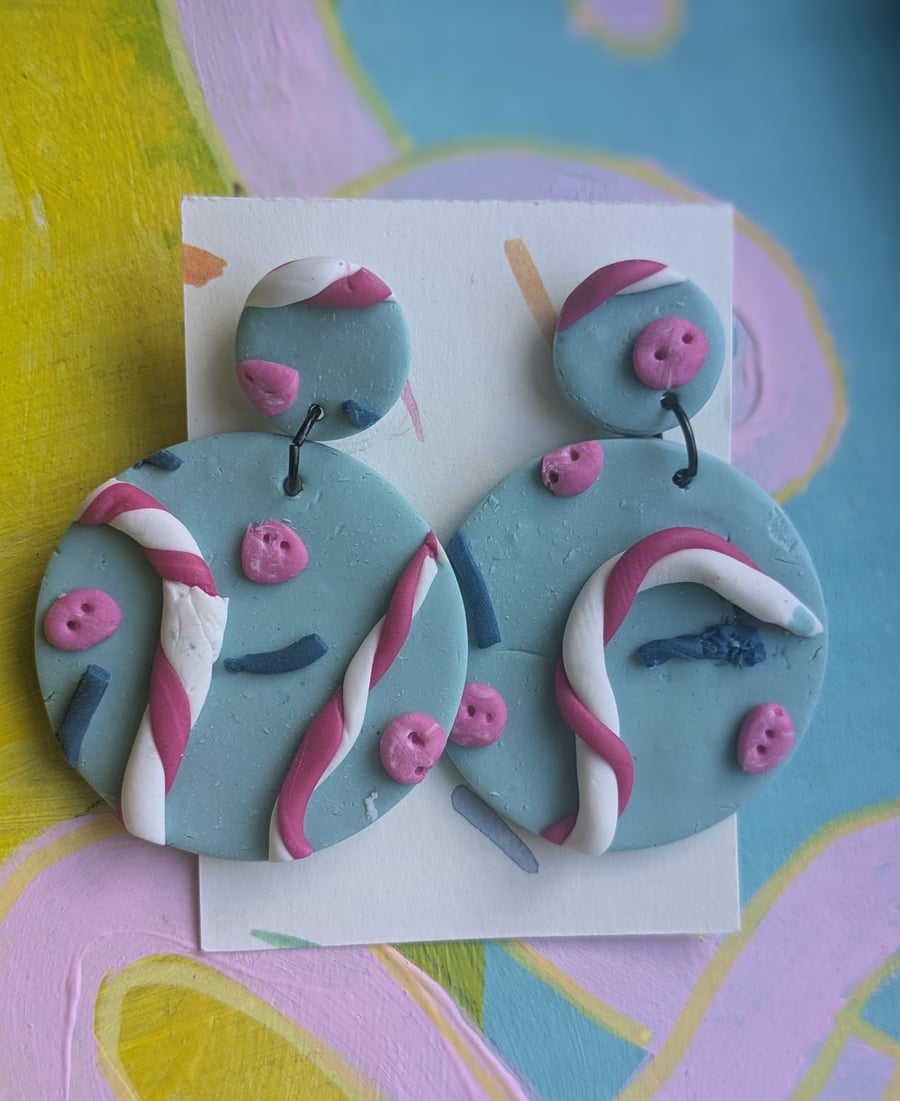 Big Beautiful blue candy cane earrings  