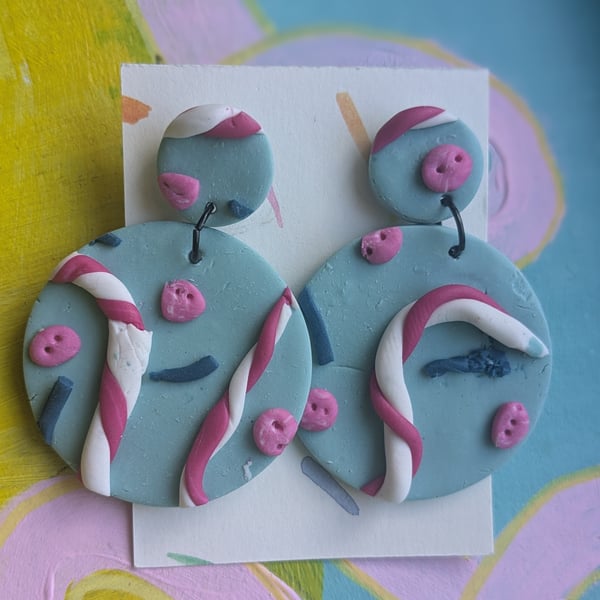 Big Beautiful blue candy cane earrings  