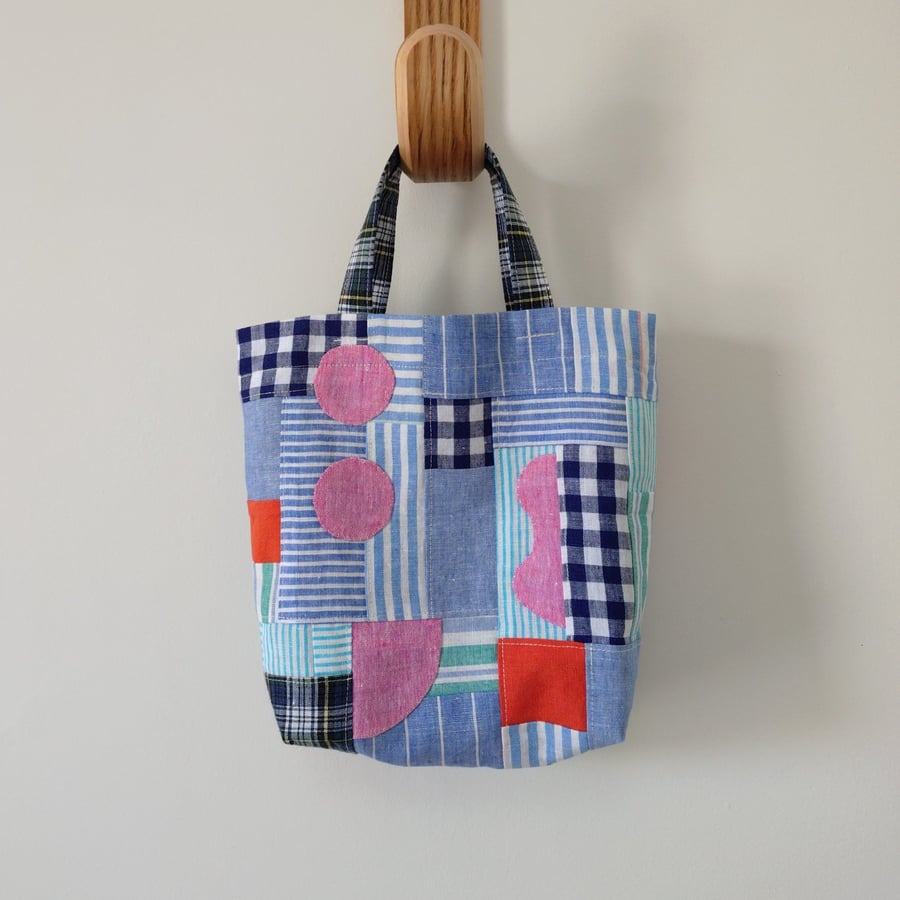 Irish Linen Patchwork Bag, Small Project Bag