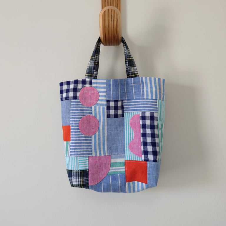Irish Linen Patchwork Bag, Small Project Bag