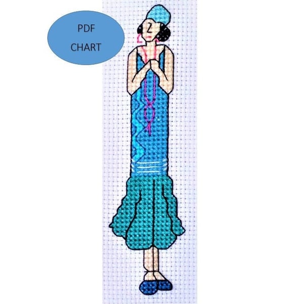 1920's flapper fashion lady small cross stitch instant download PDF chart