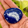 Midnight Angel Feather Touch Stone Hand Painted Rock Art White Feather Gift