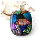 Dichroic Glass S014 Supersize Patchwork 3-layer Pendant with Silver Plated chain