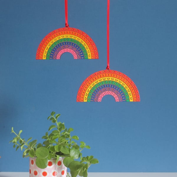 Wooden Rainbow Hanging Decoration - Hand Painted