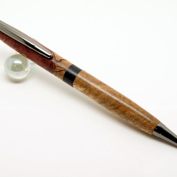 Centre twist ballpoint pen in Bubinga with blackwood centre ring