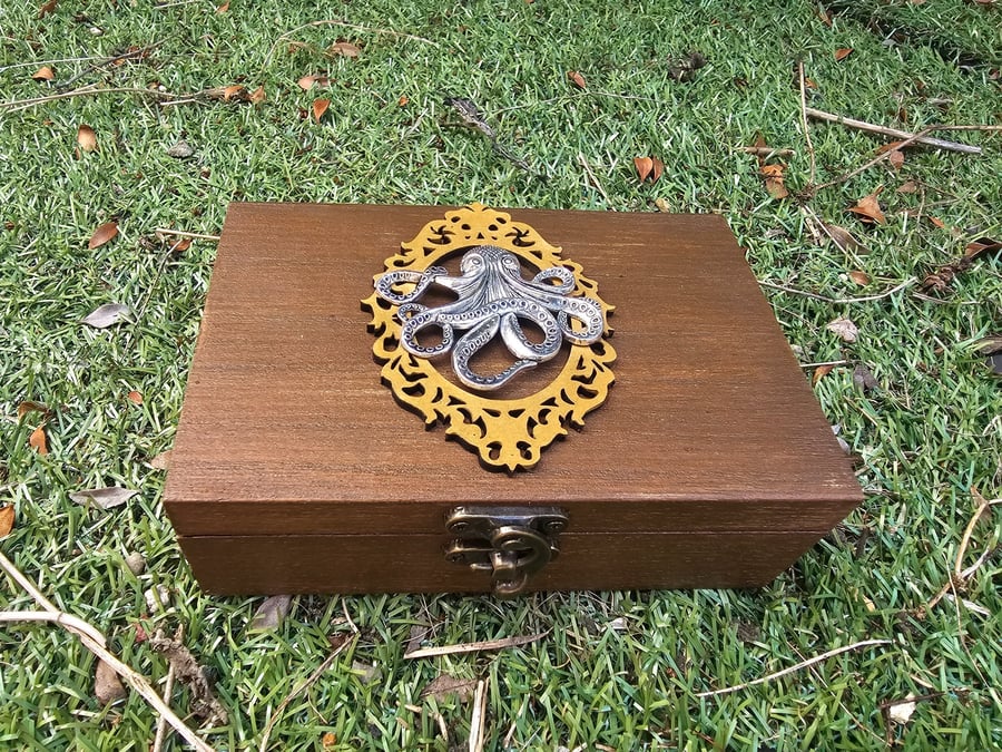 Handmade Octopus Kraken & Sea Life Wooden Jewellery Box