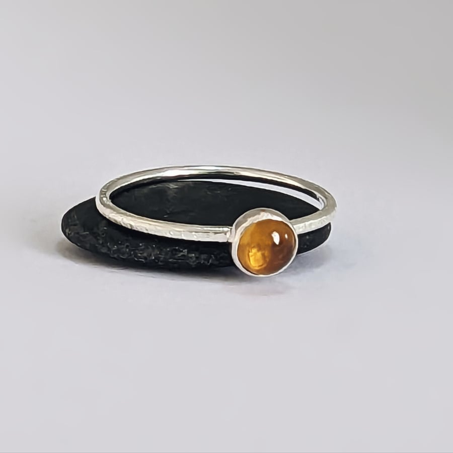 Sterling Silver Skinny Citrine Scratch Ring, Handmade Urban Jewellery Design