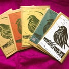 Eco Lino-Printed Festive Robin Greetings Cards A6 with Envelopes – Set of 5