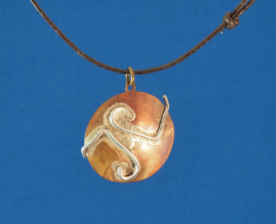  Opposites Copper and Silver Circular Pendant