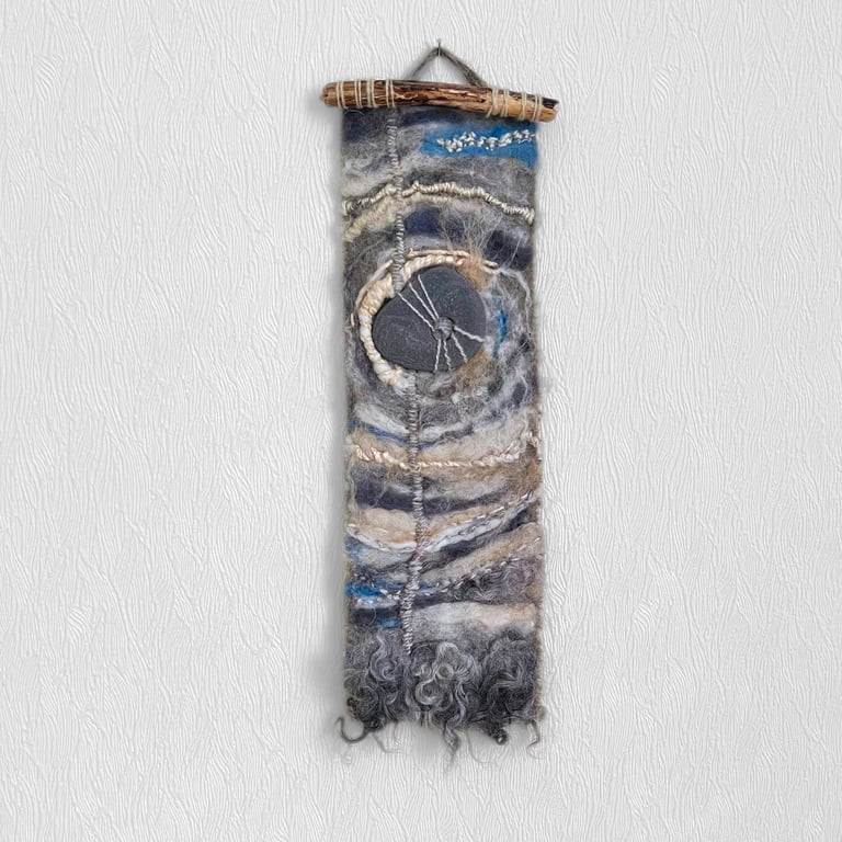 Art felt  wall hanging with a hagstone 1
