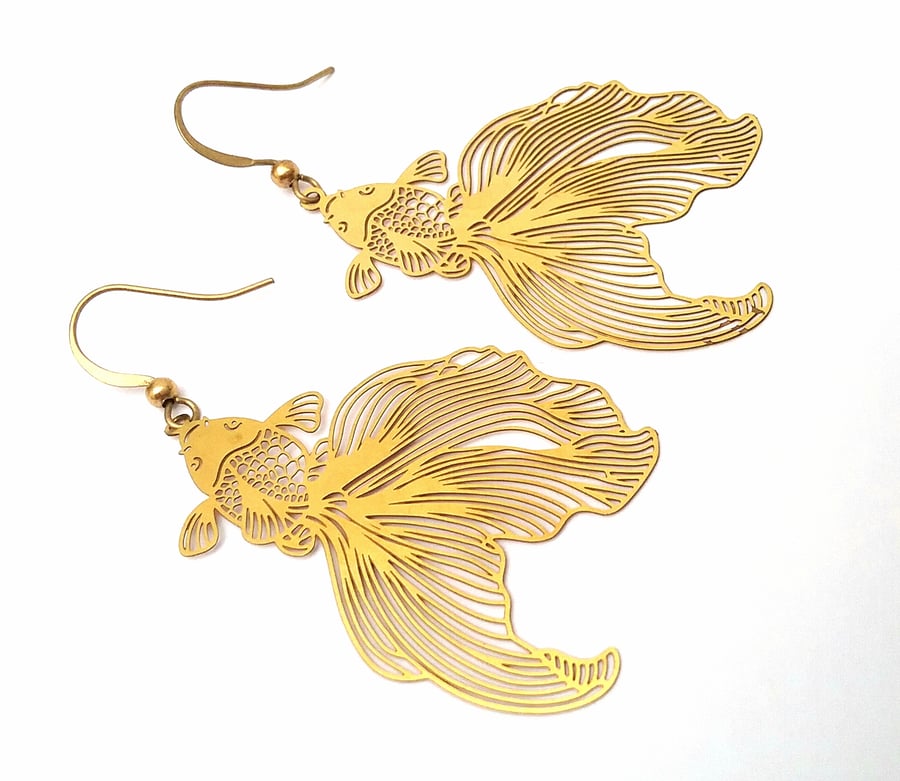 Raw Brass Siamese Fish Earrings...