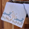 Hand Printed Linen Tea Towel - Leaping Wild Hare