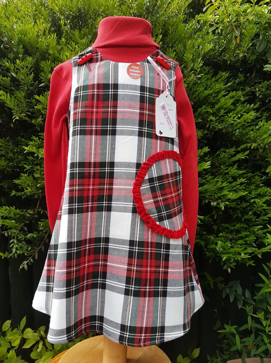 Age: 4-5y. Red check tartan lined pinafore dress. 