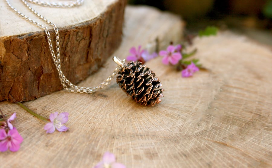 Handmade Chunky Pink Bronze Pinecone Necklace