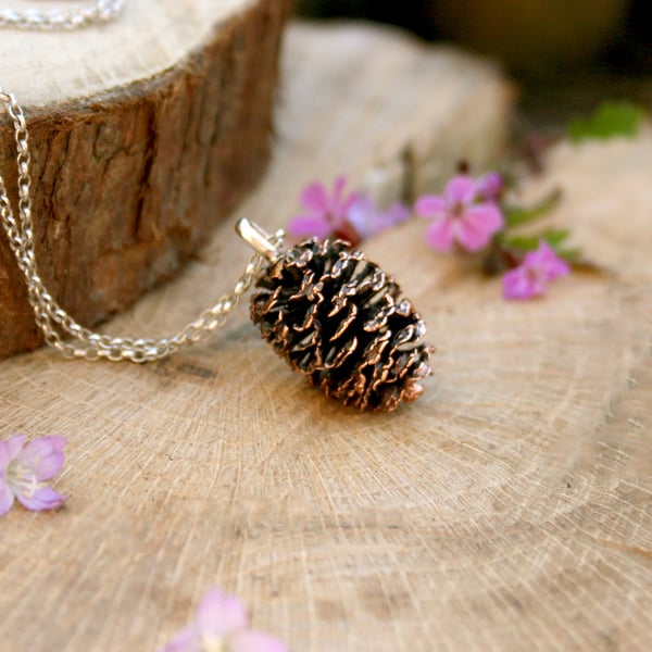 Handmade Chunky Pink Bronze Pinecone Necklace