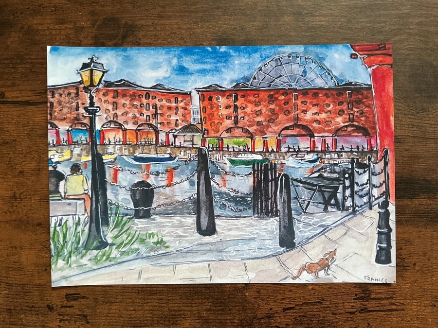 Market view Albert Dock watercolour print