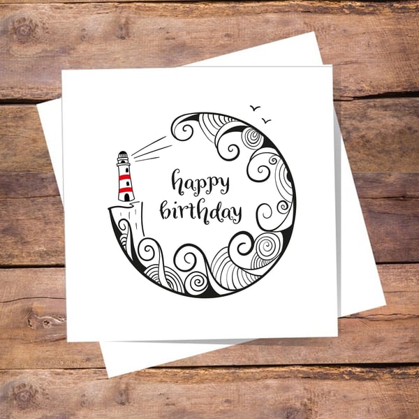 Happy Birthday Lighthouse Card. Blank inside. Free delivery