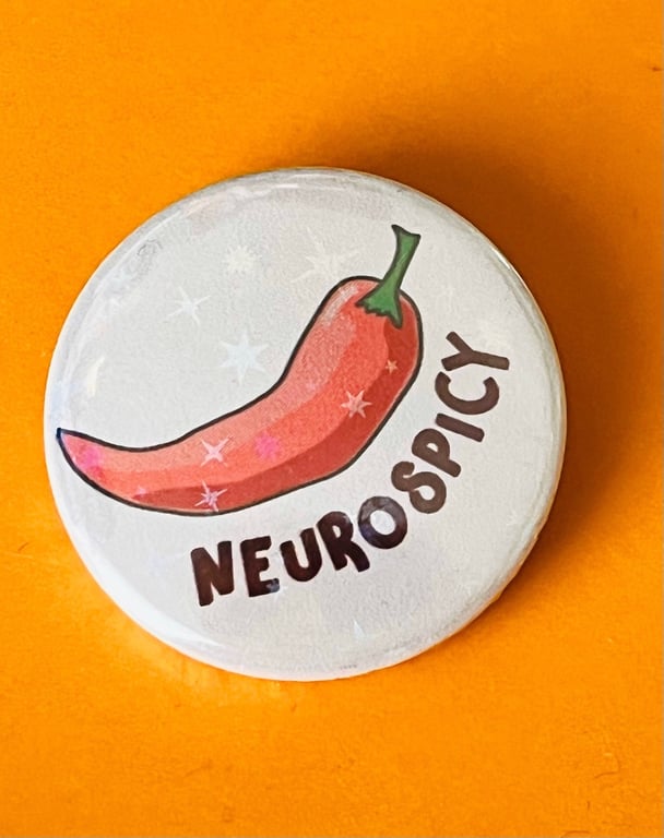 Neurospicy badge (or magnet, pocket pebble or keyring). Lanyard badge. Autistic,