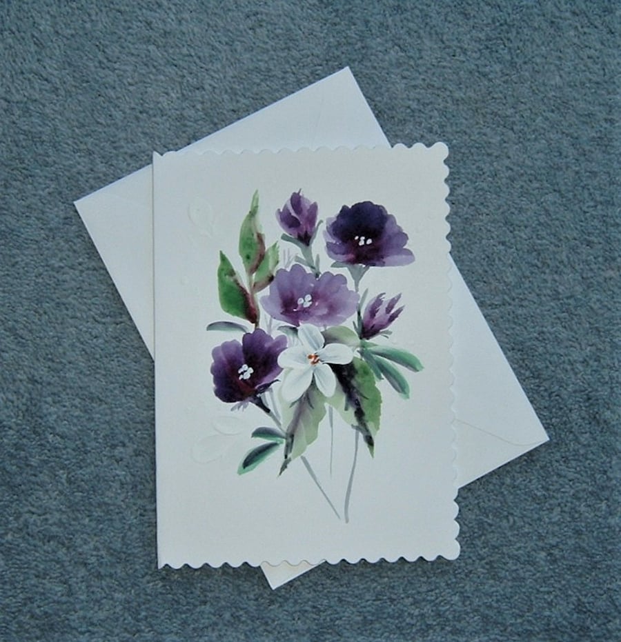blank all occasion hand painted floral greetings card ( ref F 007 )