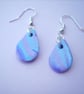 Sterling Silver and Polymer Clay Lilac & Blue Marbled Tear Drop Earrings - Image 6