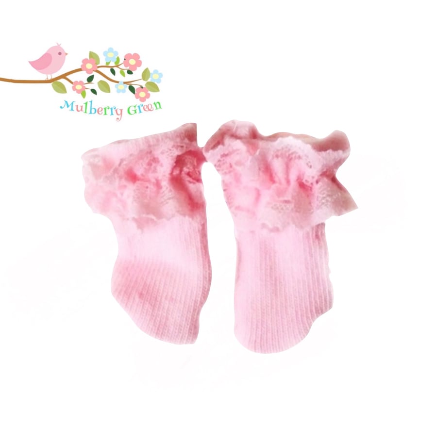 Reserved for Diane - Pink Lace Topped Ankle Socks