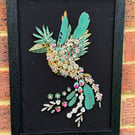 Framed Jewelry Art: Bird Wall Decor, Handmade Upcycled Costume Jewellery Collage