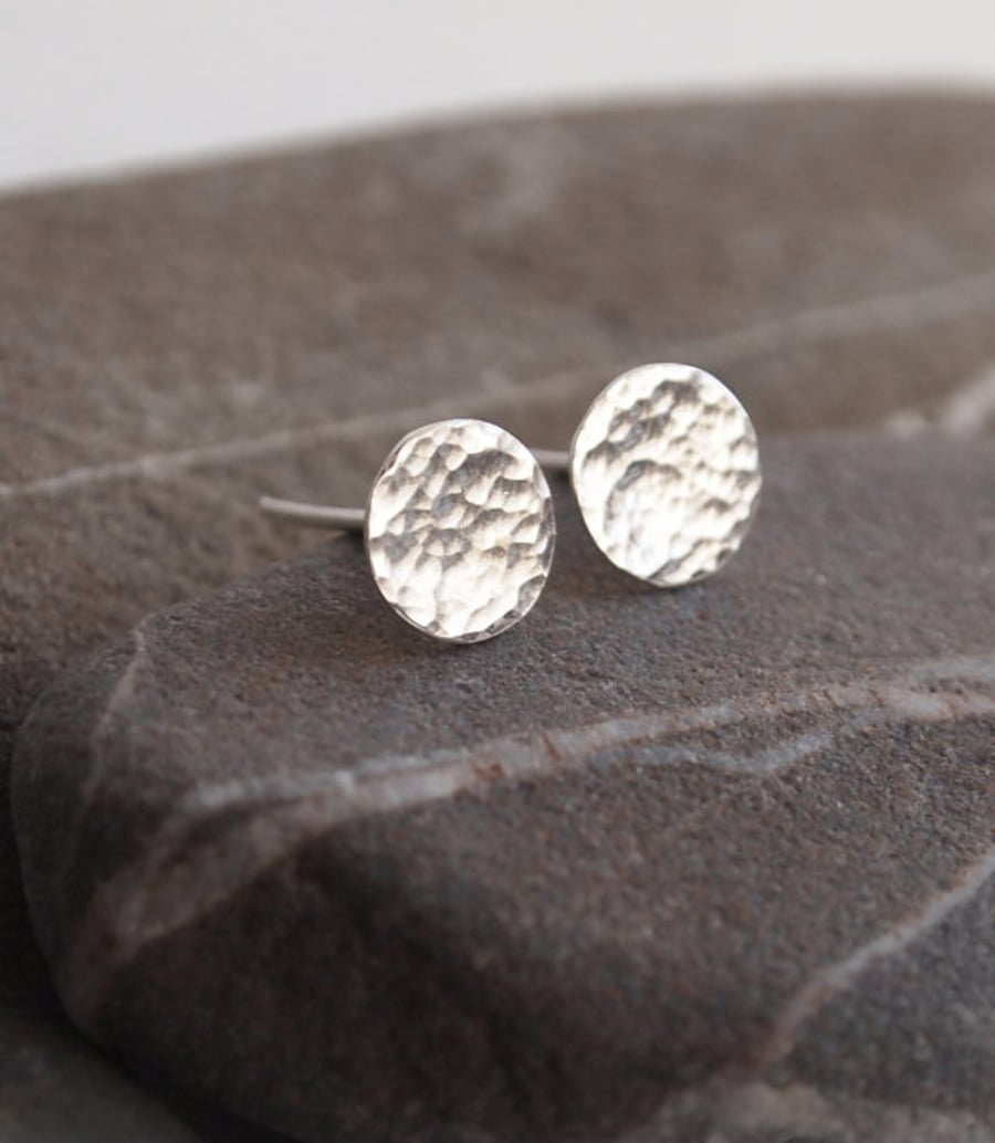 Sterling hammered studs, silver stud earrings. Shiny hammered silver