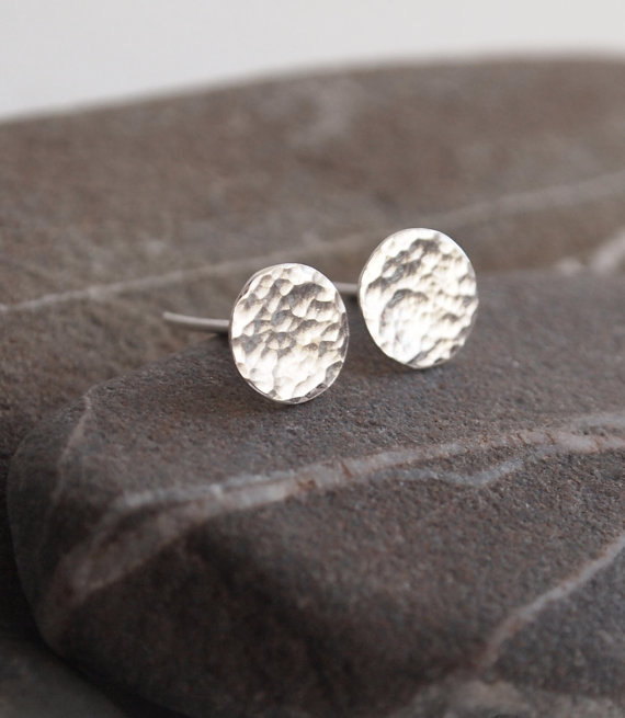 Sterling hammered studs, silver stud earrings. Shiny hammered silver