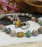 Crazy agate knotted cord green, yellow, brown and orange necklace, toggle clasp  - Image 4