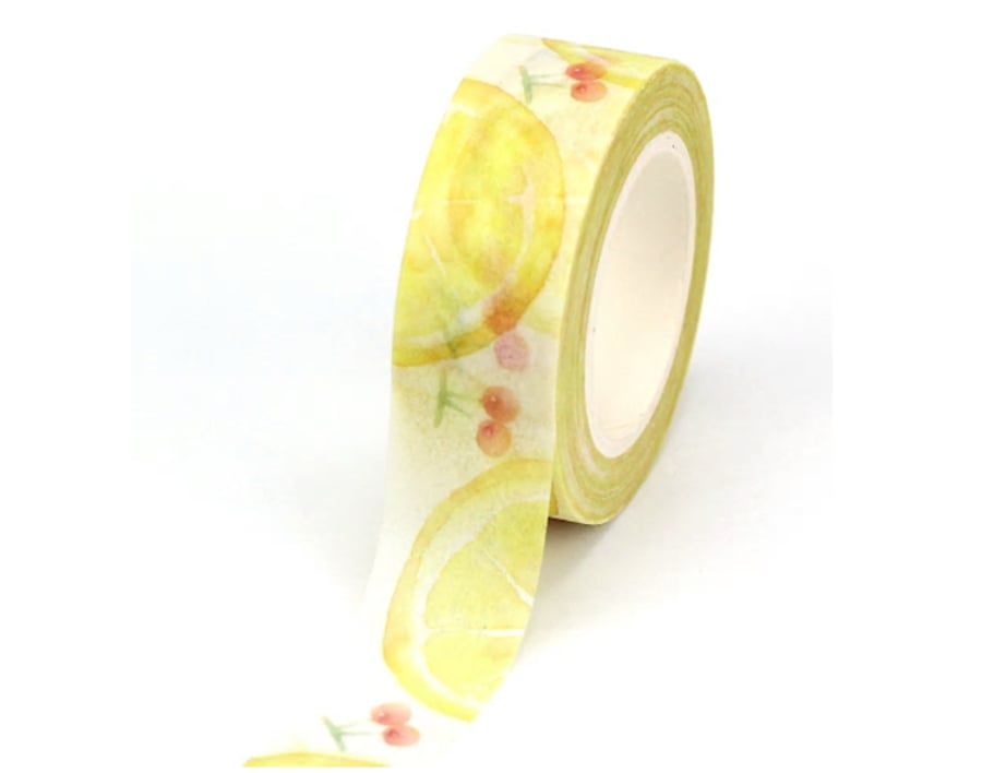 Lemons & Cherries pattern Washi Tape, Decorative Tape, Cards, Journals, 10m