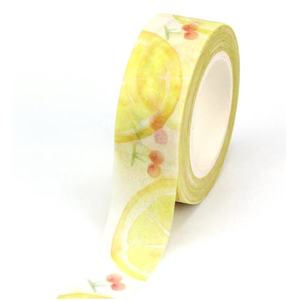 Lemons & Cherries pattern Washi Tape, Decorative Tape, Cards, Journals, 10m