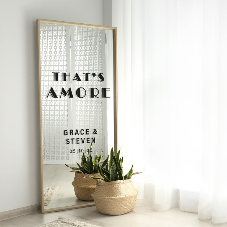 That's Amore - Theatre Text Personalised Sticker: Custom Wedding Mirror Decal