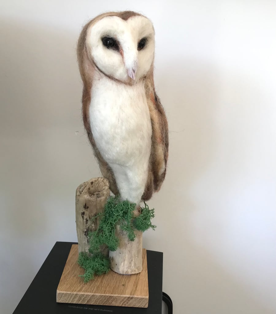 Barn owl-soft sculpture-wool-art-needle felted-bird